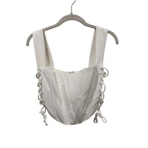 Cellecci White Lace Up Side Corset Top Boned Cropped Tank‎ Back Zip Medium